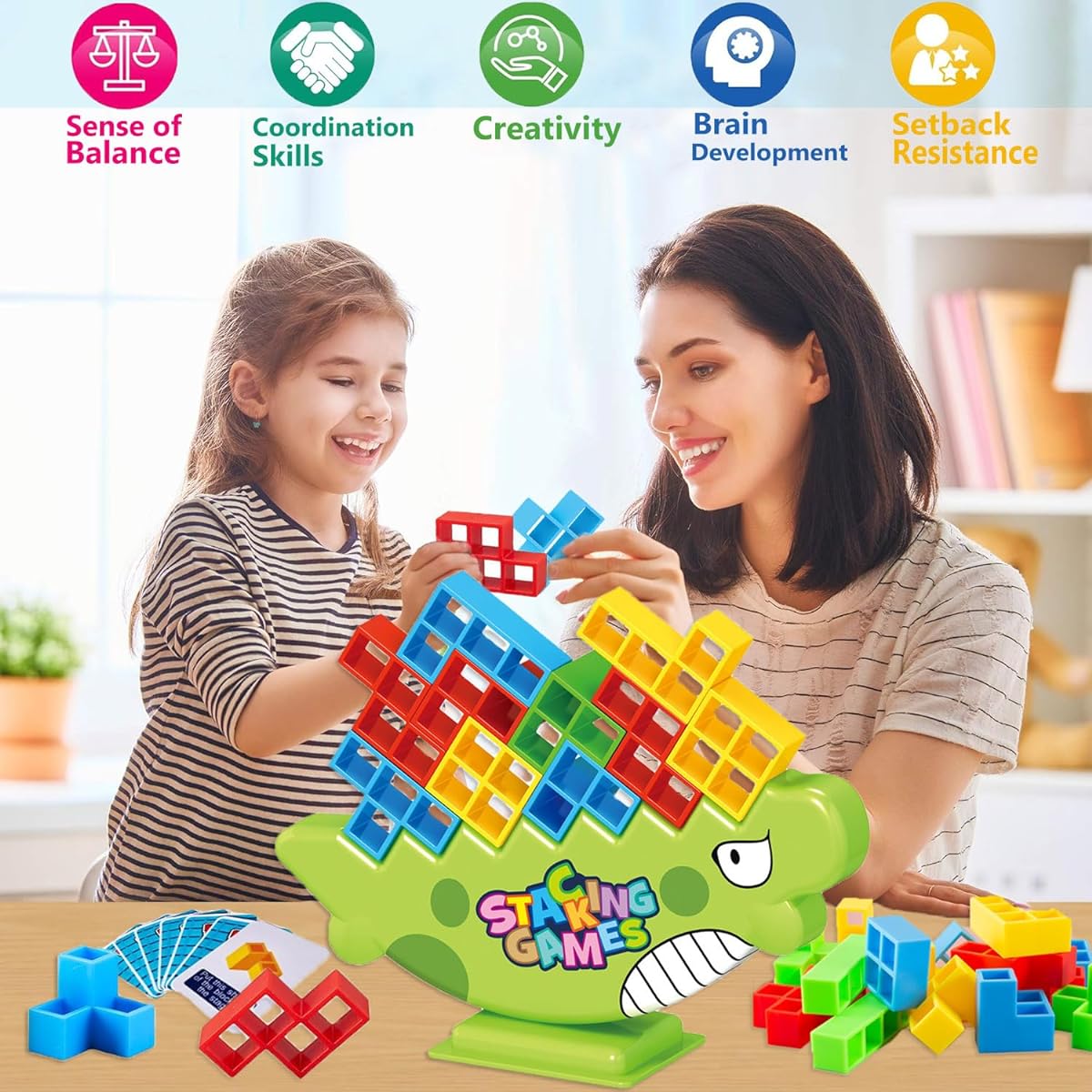 VOMYOZB 48pcs Tetra Tower Balance Stacking Blocks Game Tetris Balance Tower Game Stacking Team Building Blocks for Adults and Kids Family Games