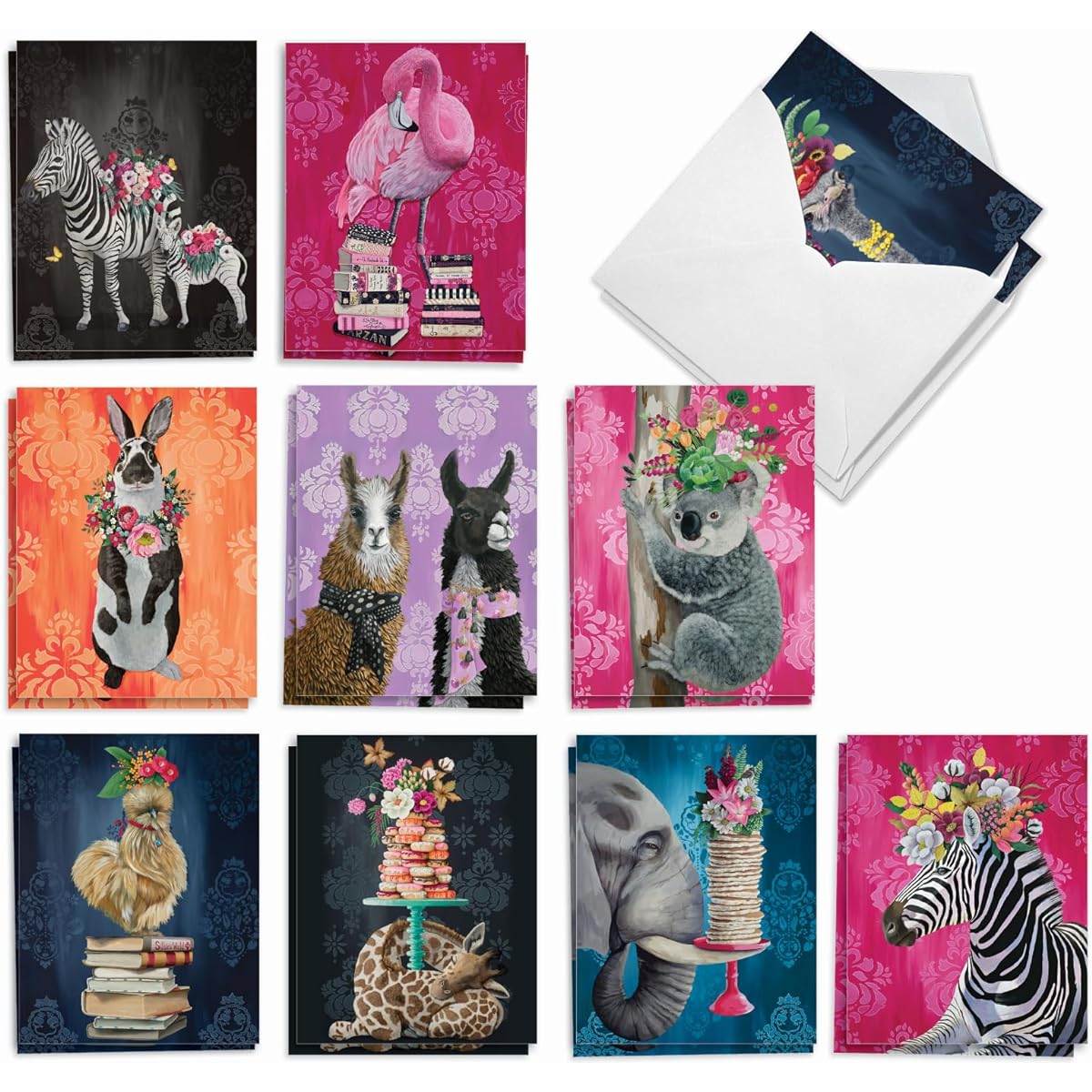 The Best Card Company - 20 Multipurpose Cards with Envelopes (2 of Each Design, 10 Designs) - Assorted Blank Greeting Cards - Fancy Wildlife AM3364OCB-B2x10