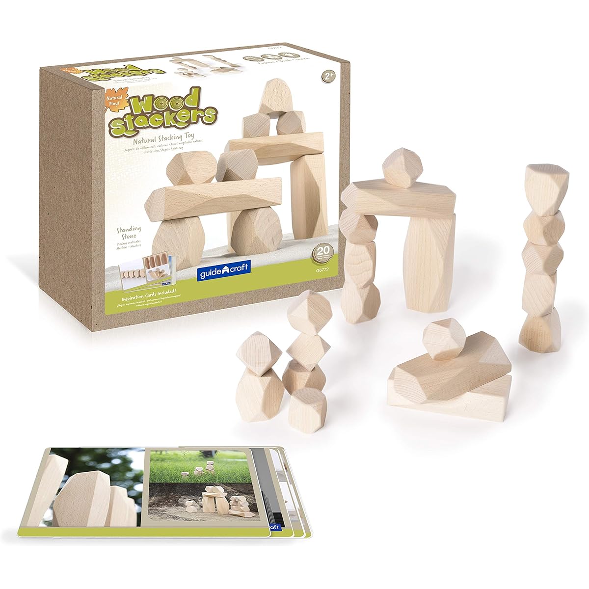 Guidecraft Wooden Stacker - Standing Stones: 20 Piece Natural Building Blocks Set Educational Learning Toy for Kids