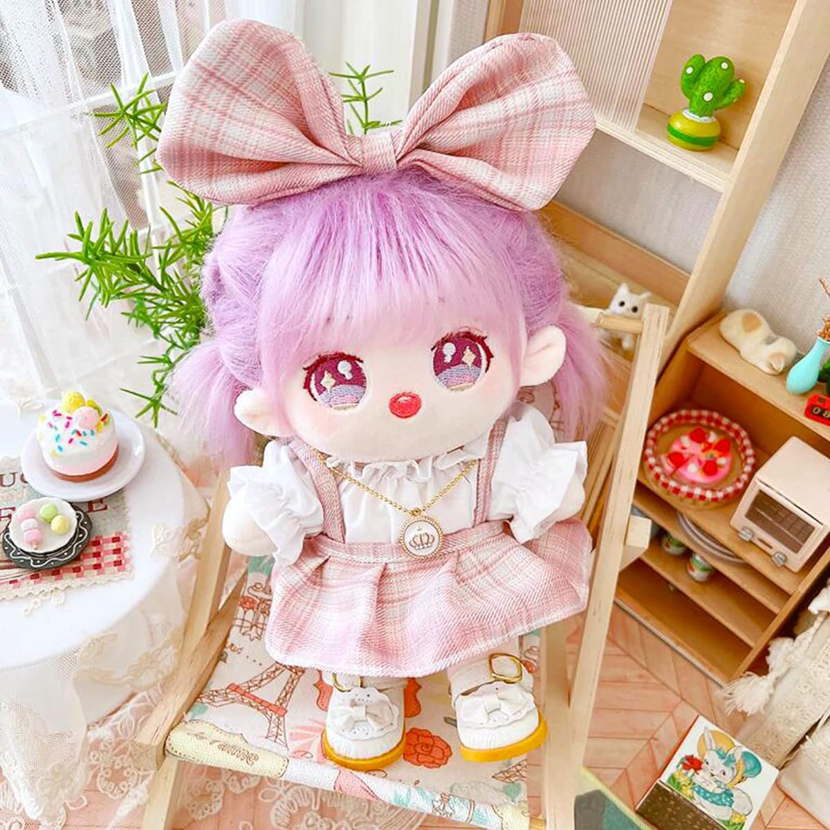 CALEMBOU Plush Doll Clothes Set Cute JK Uniform Set Doll Dress Shirt Bow Necklace Shoes 5 Pieces Outfit for 20cm/8'' Soft Doll (Pink Clothes Set-20cm/8)