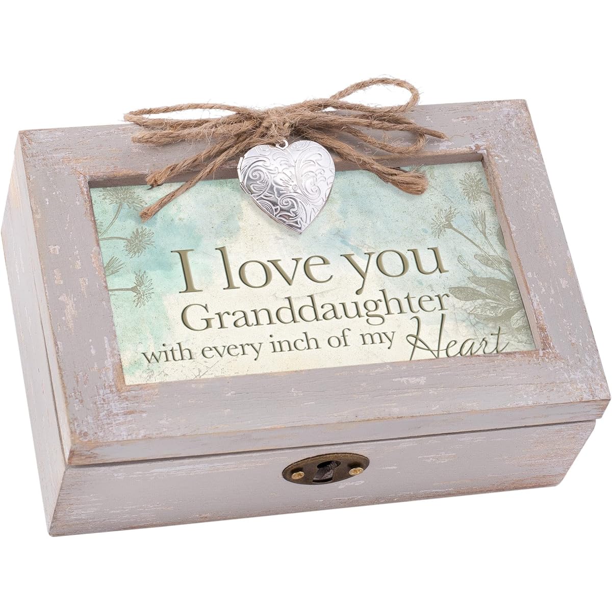 (Distressed Taupe Beige) - Love You Granddaughter My Heart Taupe Wood Locket Jewellery Music Box Plays Tune You Are My Sunshine