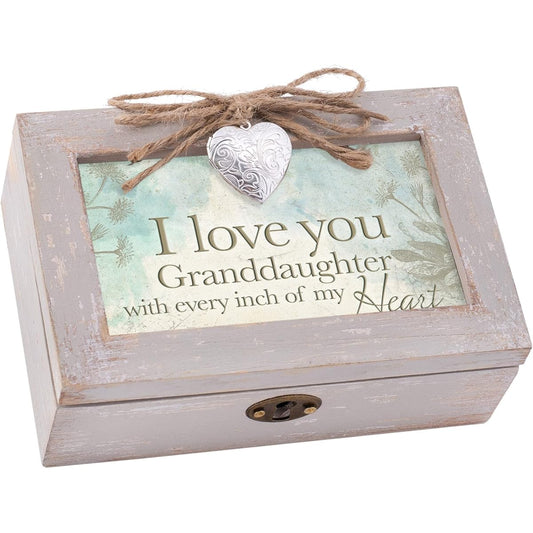 (Distressed Taupe Beige) - Love You Granddaughter My Heart Taupe Wood Locket Jewellery Music Box Plays Tune You Are My Sunshine