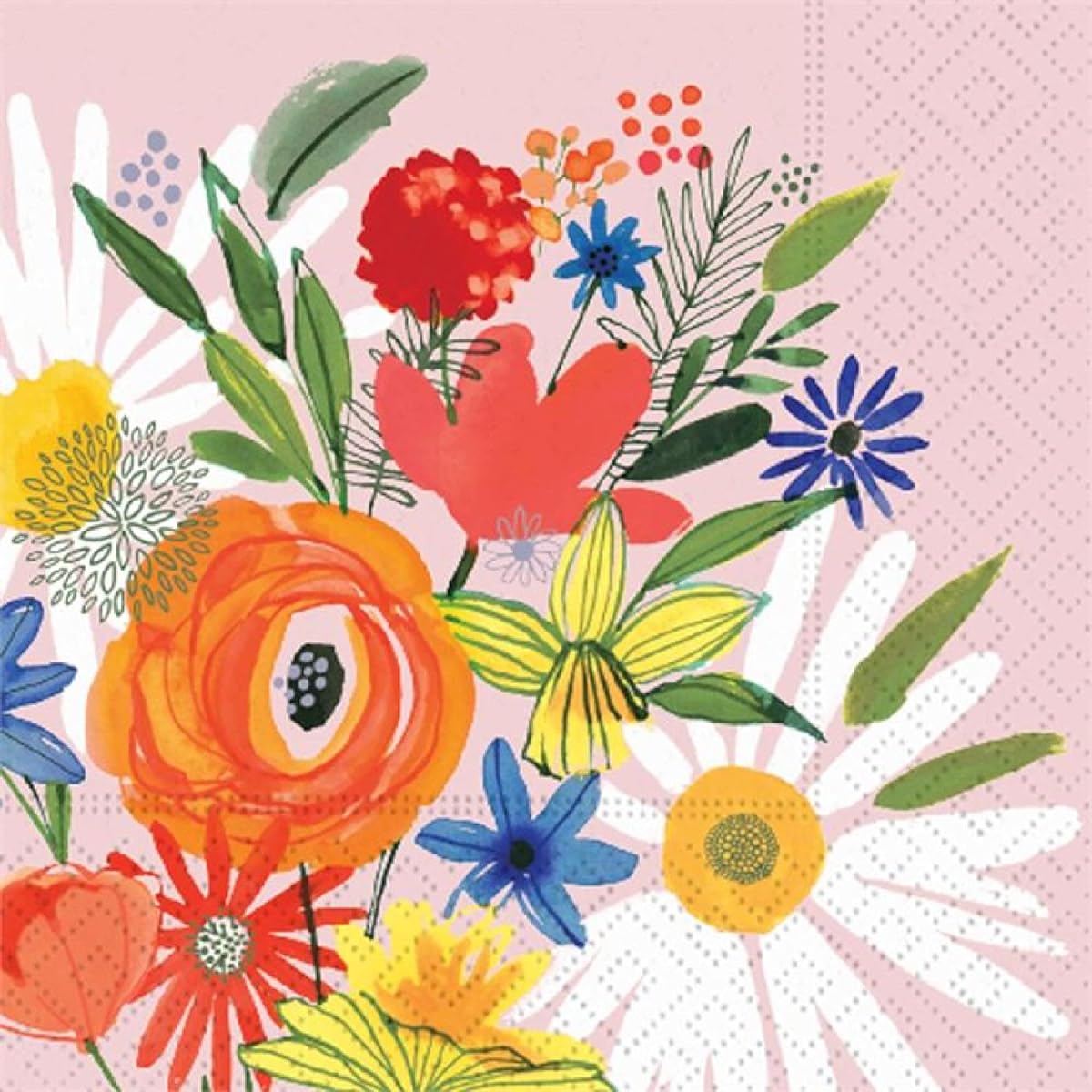 Daisies and Daffodils Party Napkins - 40 Count | 20 Pack Beverage Napkins 5" x 5"