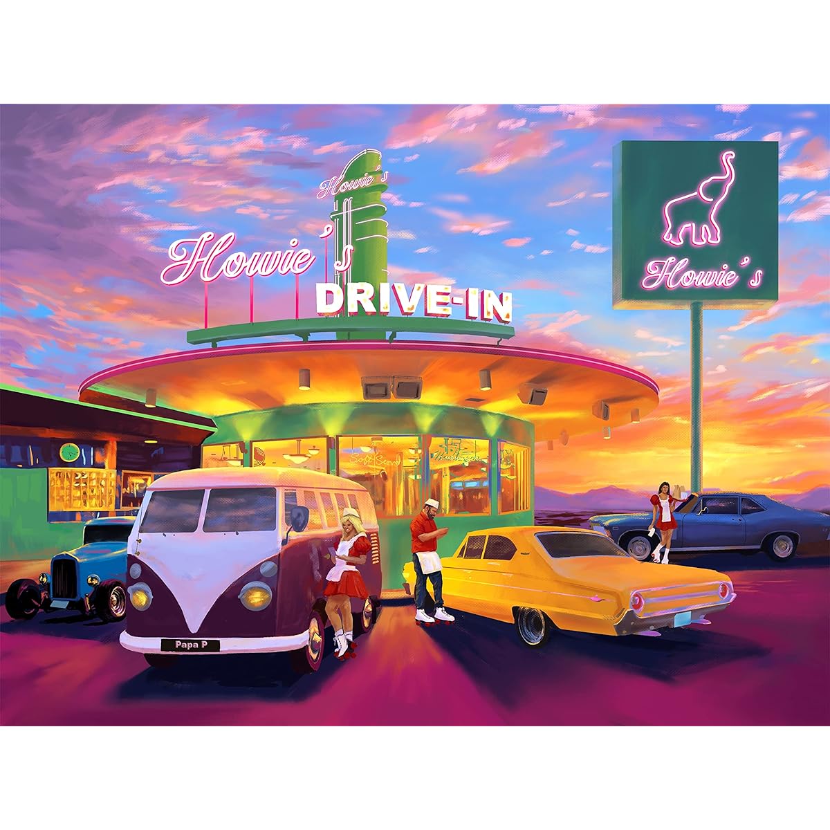 GoodDay Puzzles 48 Large Piece Jigsaw Puzzle "Howie's Drive-in' | Activities for Seniors with Dementia/Alzheimer's | Easy Puzzles for Adults | Gifts for Seniors