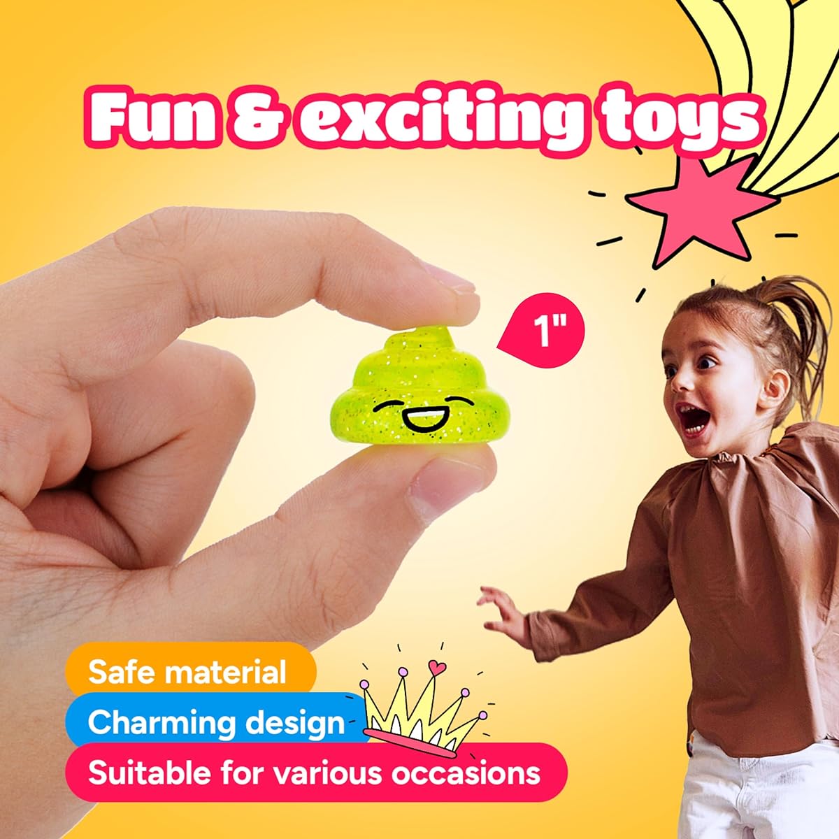 Bulk Toys - Unicorn Poop Squishy Toys - Bulk Emoji Party Favors - Glitter Poop Emoji Party Supplies - Sparkly Squishy Rainbow Poop Emoji Mini Toys - Vending Machine Toys (100)