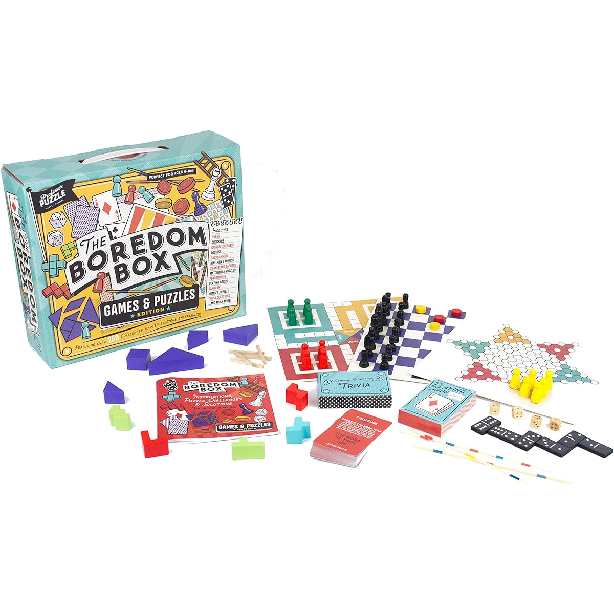Professor Puzzle The Boredom Box – Large Game & Puzzle Set – Over 250 Activities from Classic Board Games to Lateral Thinking Puzzles