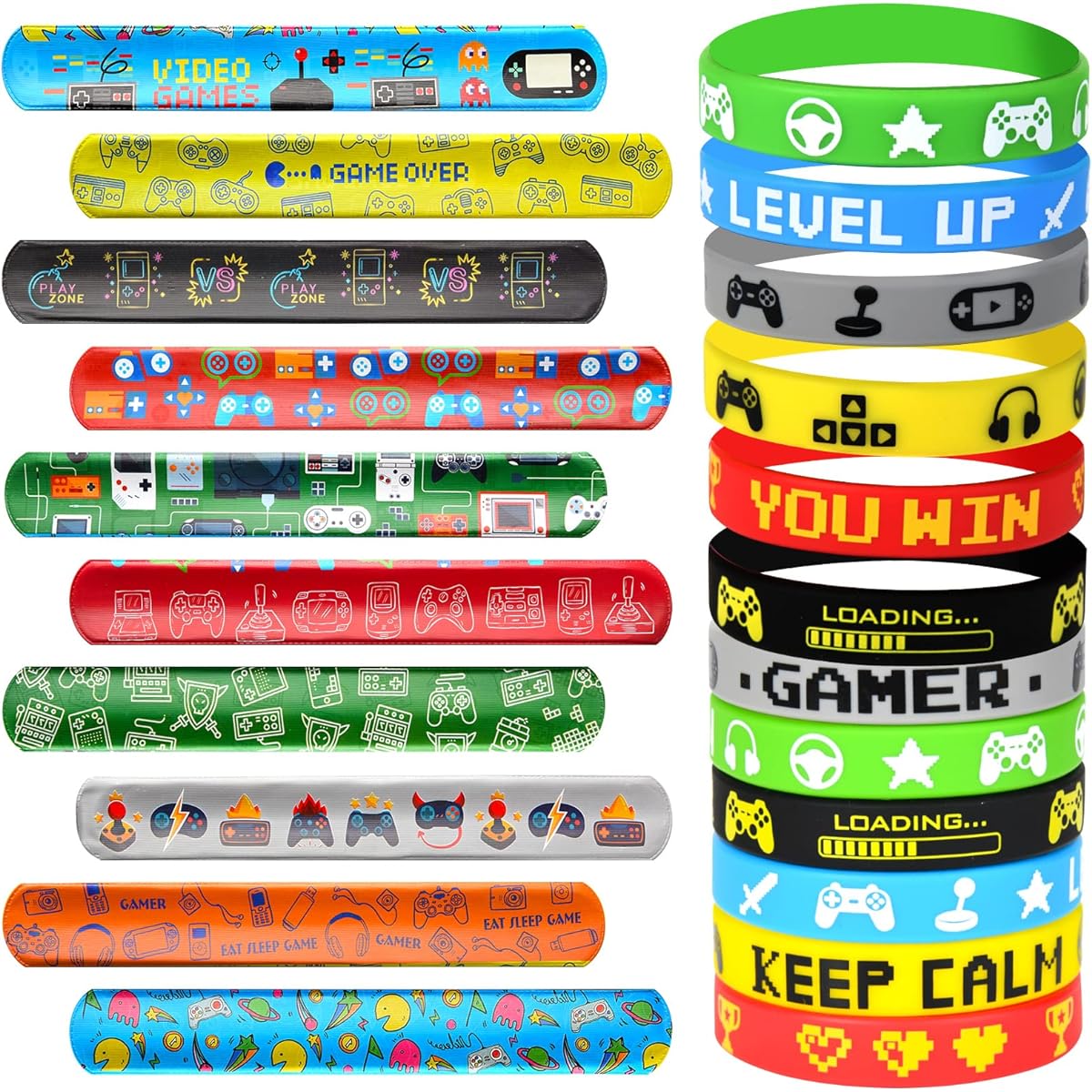Lorfancy 56pcs Video Game Party Supplies Kids Game Slap Bracelets Silicone Wristbands for Girls Boys Video Game Party Supplies Decoration Gifts, Non