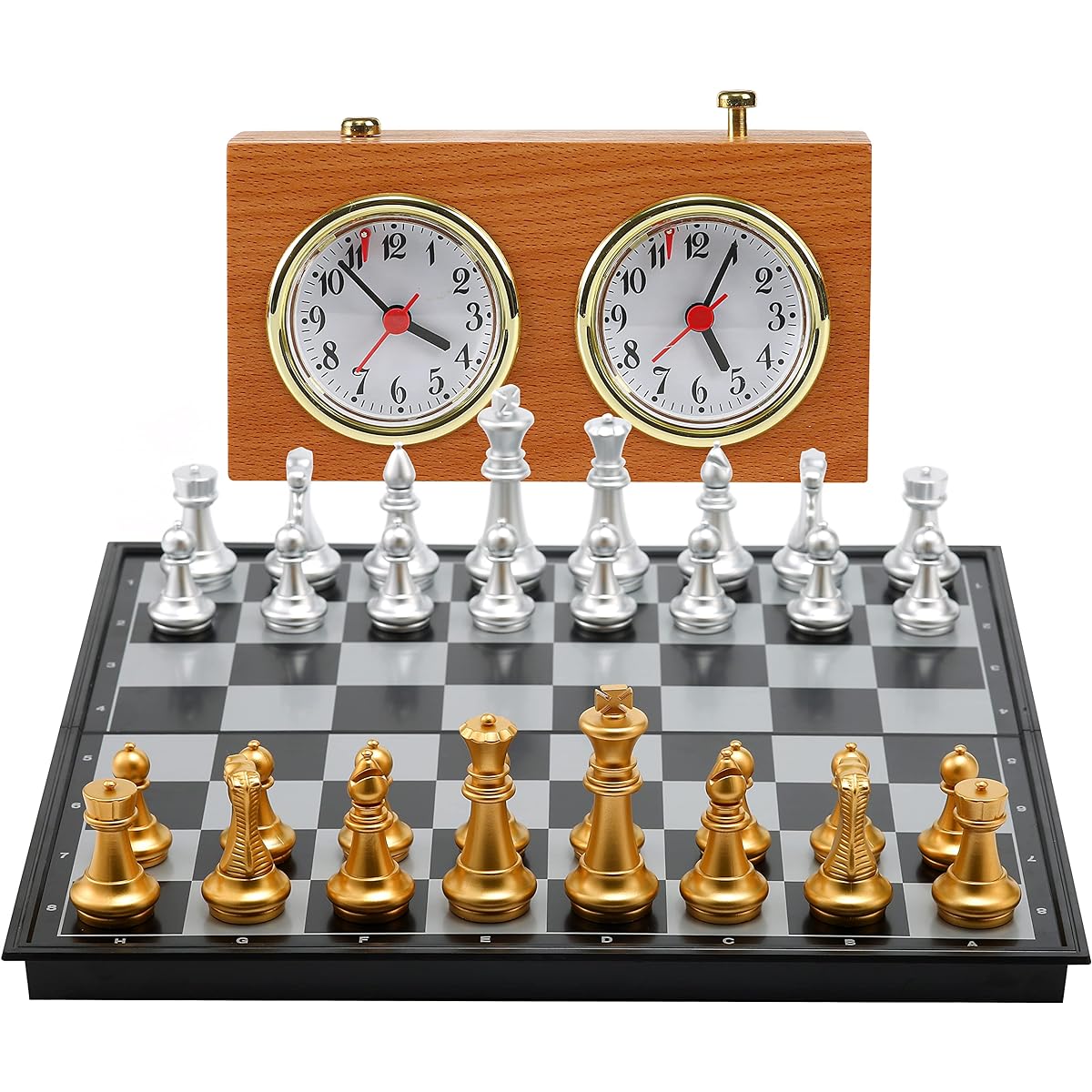 Magnetic Chess Board Game & Wooden Chess Clock Timer Winding Mechanism 14" x 14" Chess Board - Travel Chess, Board Game