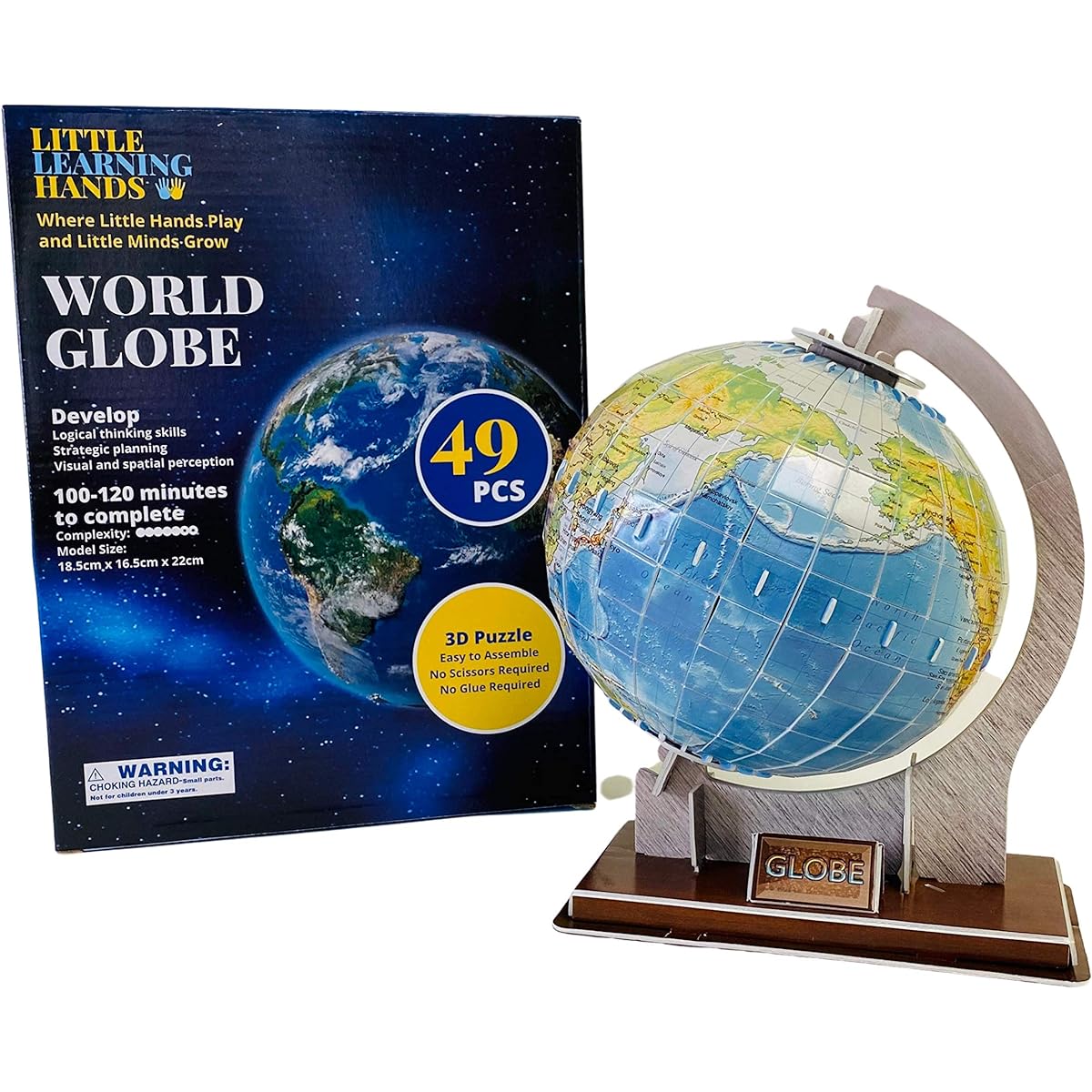 Little Learning Hands 3D Puzzle for Adults and Kids World Globe 3D Puzzle Globe Model Kit Assembly Kit Birthday Gift for Kids/Teens/Adults 49 Pieces
