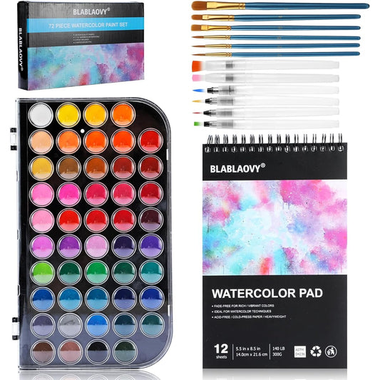 Blablaovy Watercolor Paints 48 Colors Washable Paint Set 6 Brushes 6 Refillable Water Brush Pens Drawing Pad Palette Watercolor Set for Kids Adult Artist Beginner Watercolor Paint Set for Kids