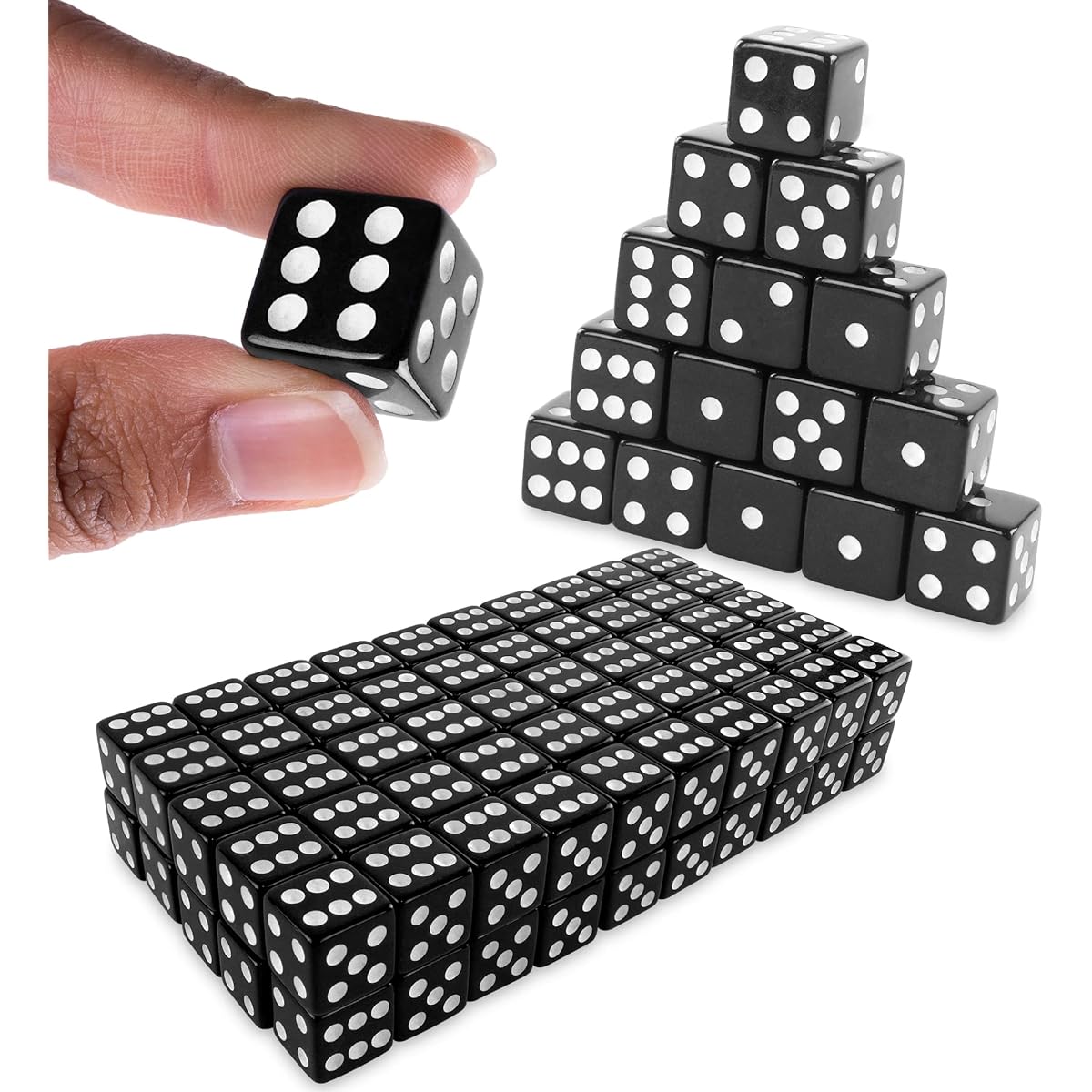 [Super Z Outlet] Super Z Outlet Standard 16mm Black Dice with White Pips Dots for Board Games, Activity, Casino Theme, Party [Parallel Import]