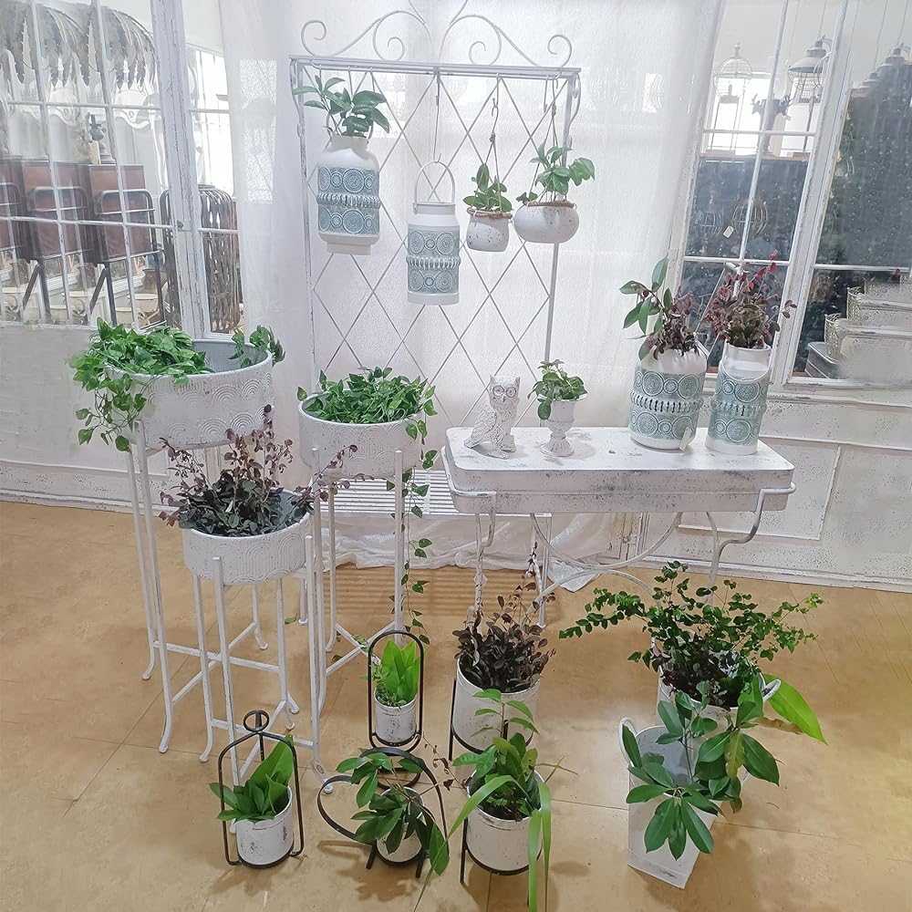 SPICE OF LIFE Pot Cover Archline Pot with Iron Stand Shabby White M Size Diameter 32cm Height 87.5cm Assembly Type YHGT5052