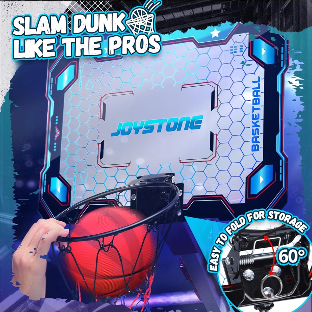 Joystone Indoor Basketball Hoop, Through the Door Basketball Hoop for Wall Mount Room, Mini Basketball Hoop with 3 Balls, Toy for Boys 4 5 6 7 8 12 Kids