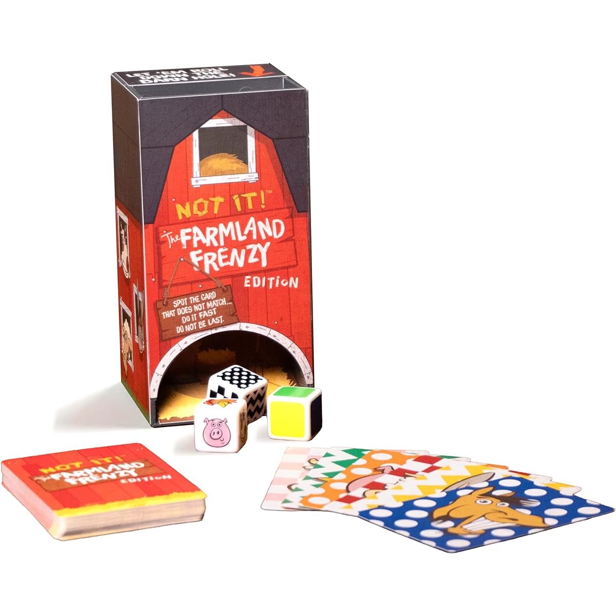 The Good Game Company Not it! Farmland Edition Card and Dice Game - Quick Search Challenge for Family and Friends - Hilarious and Fun Adventure Dice Tower Game
