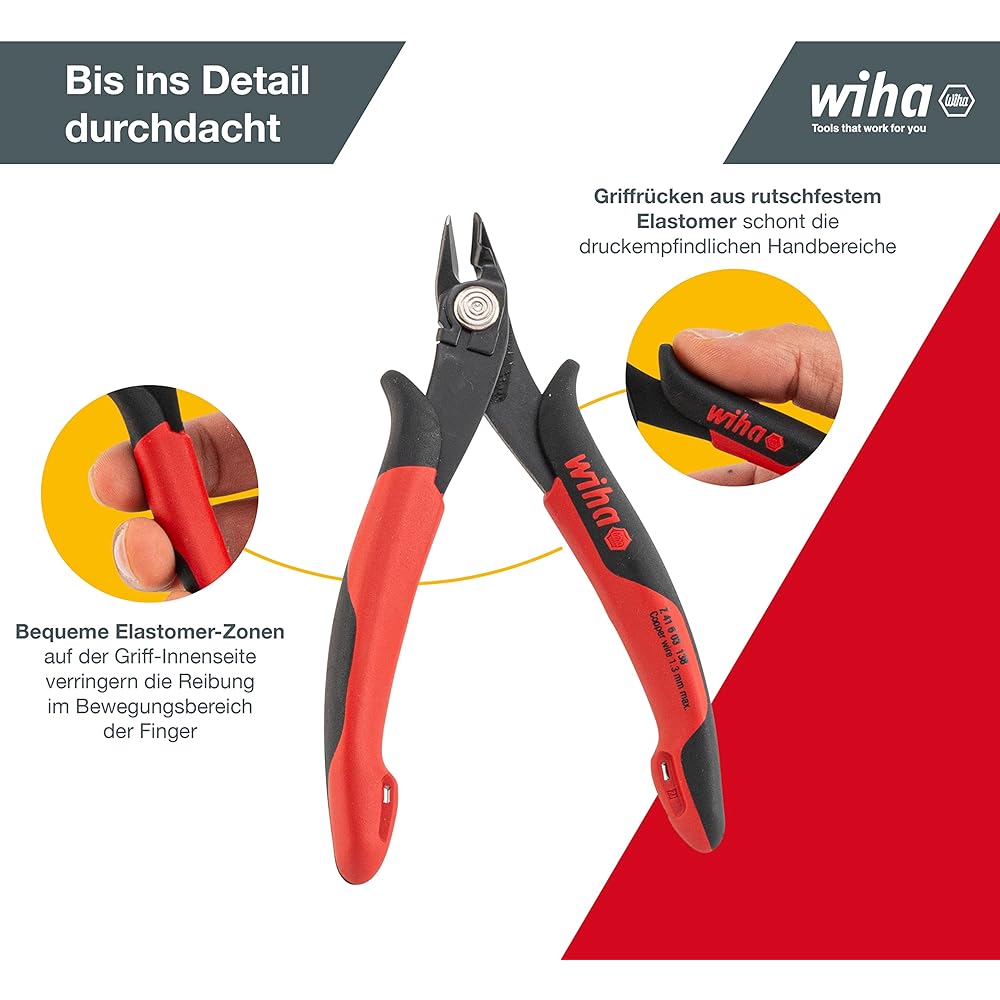 [Set of 2] wiha precision nippers for electronics (with full flush blade and wire wrap) 130mm HWR682EN130WT