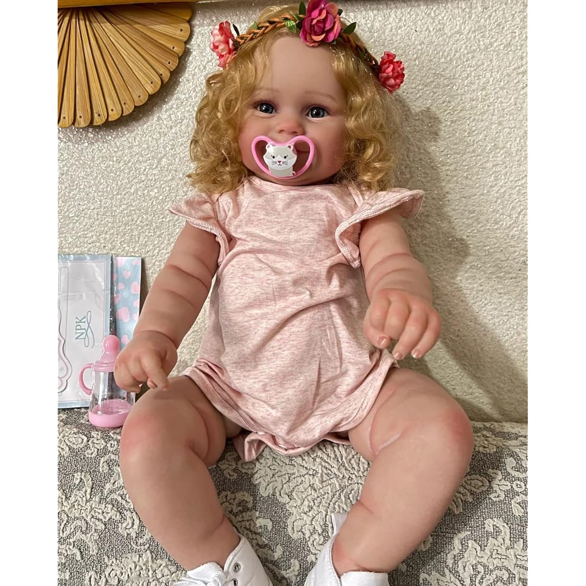 Pinky Reborn Baby Doll 20 Inch Newborn Baby Doll Toddler Girl Blonde Hair Realistic Doll Handmade Bain Silicone Reborn Doll Ages 3+