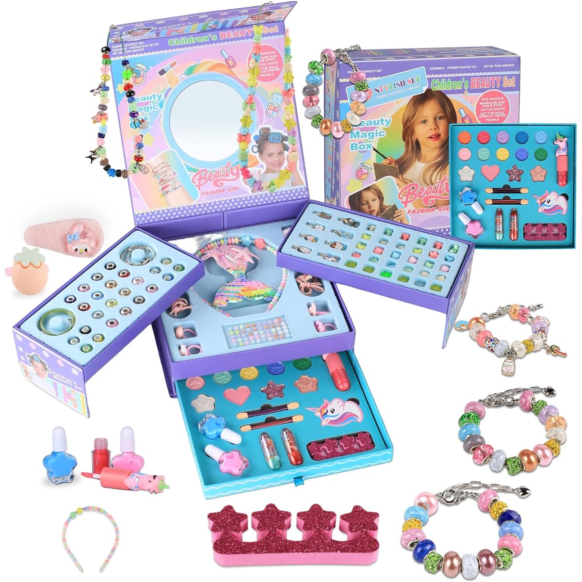 kacanpu DIY Jewelry Making Kit for Girls, Princess Necklace, Bracelet, Earrings, Rings, Cufflinks, Charms and More with Jewelry Box, Jewelry Box for Kids, Birthday Gifts for Girls, Toys