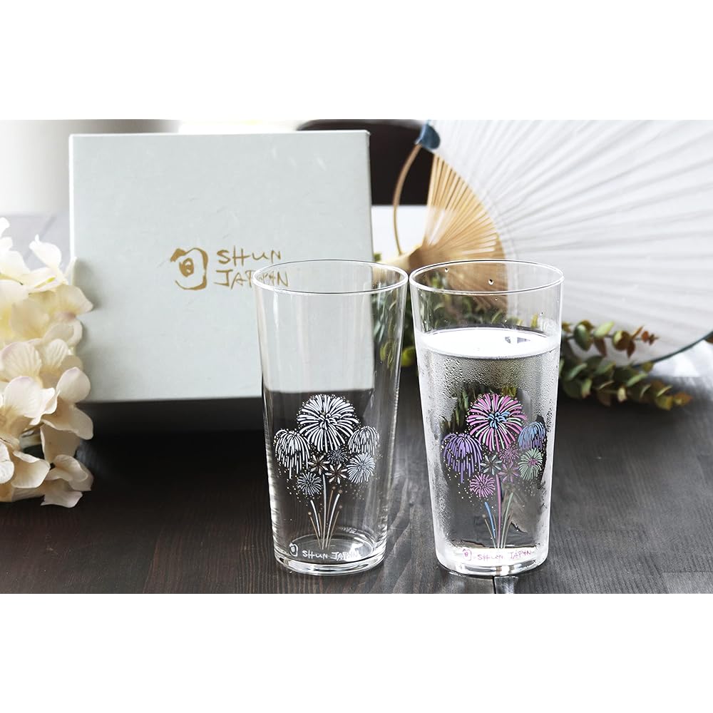 [Temperature in Design] Marumo Takagi Pottery Cool Fireworks Tumbler Glass Pair Set Tumbler Fireworks Wedding Gift Pair Midyear Gift Gift Anniversary Changes with Temperature Present Cold Sake Christmas