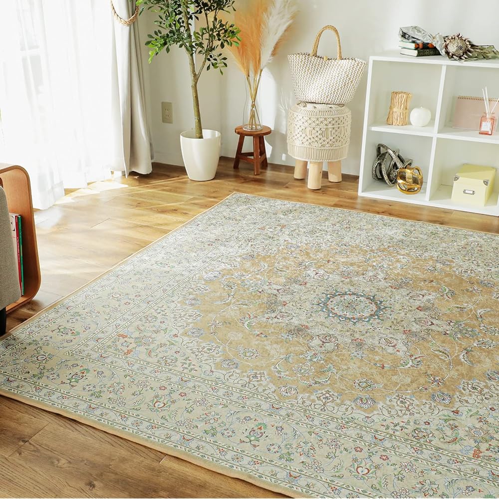 Glam Style Persian Rug Rug Carpet Washable 2 Tatami Mats 190x190cm Beige