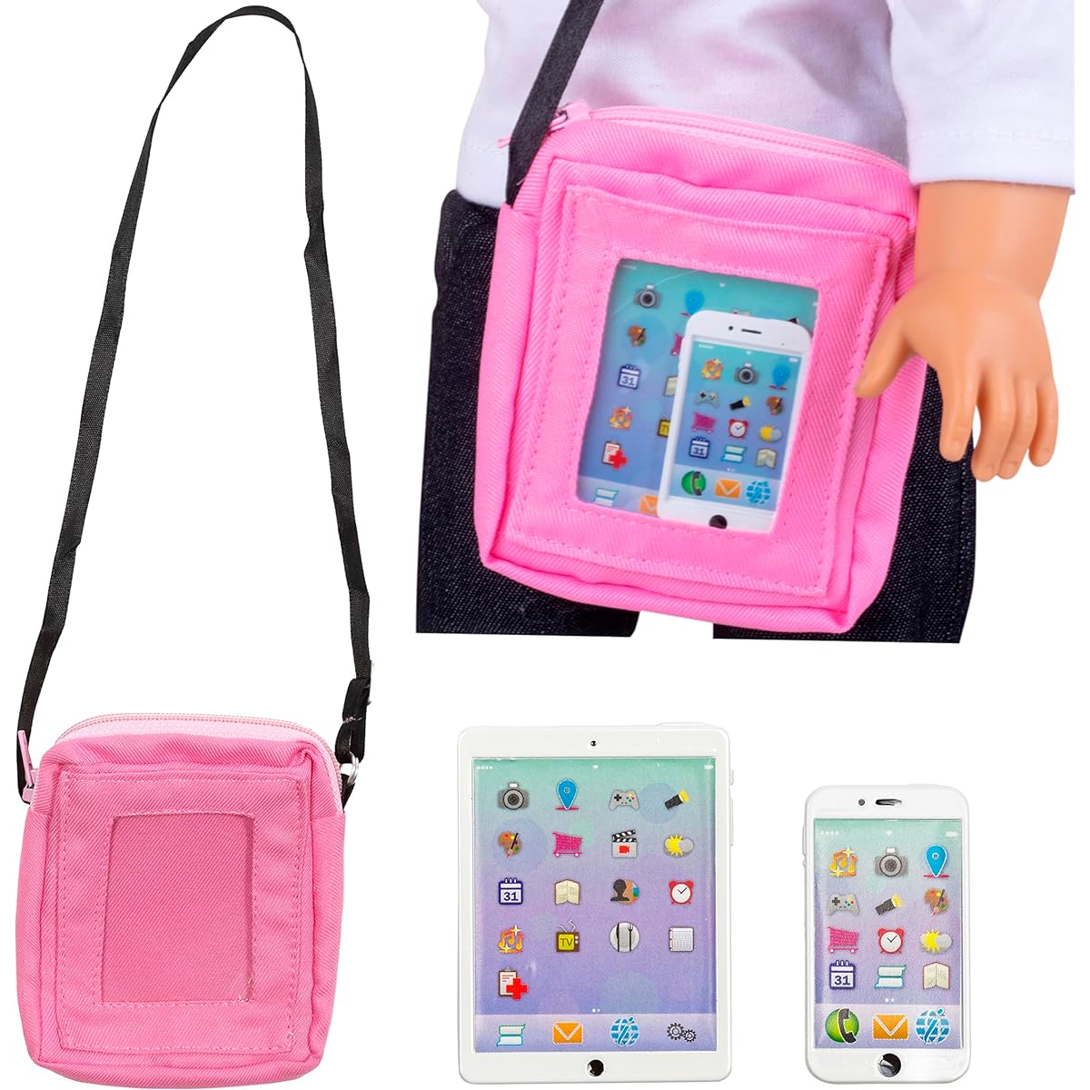 Phone and Computer Tablet Set for American Girl Dolls (Premium Metal Construction, Includes Carry Bag)