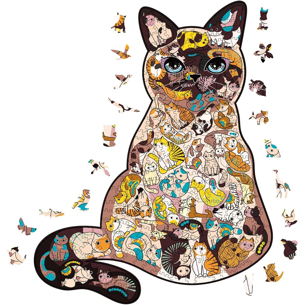 NKTDWO Wooden Puzzle for Adults Cat Jigsaw Puzzle Advanced Animal Woodcut Puzzle Gift Package Gifts for Family and Friends Christmas Thanksgiving (Many Cats, Large Size)