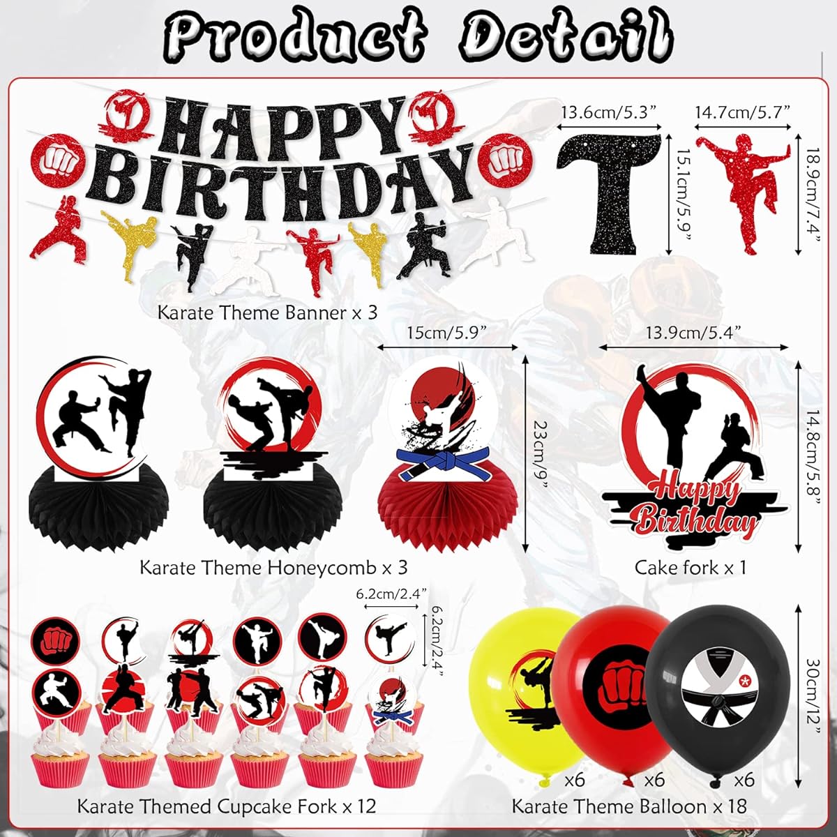 KEFAN Karate Birthday Party Decorations Sparkling Karate Taekwondo Birthday Banner Cake Topper Table Centerpieces Balloons Karate Sports Party Supplies for Boys Girls Birthday Party