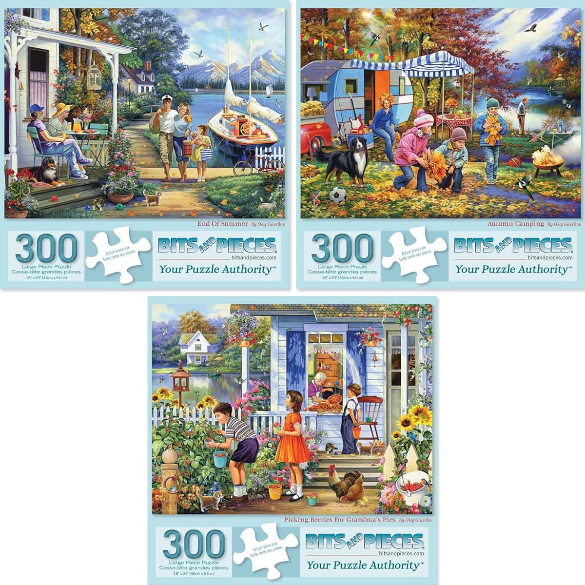 Bits and Pieces - Value Set of 3 - 300 Piece Jigsaw Puzzle for Adults - 300 Piece Family Spring Vacation Large Piece Jigsaw Puzzle by Artist Oleg Gavrilov - 18" x 24"