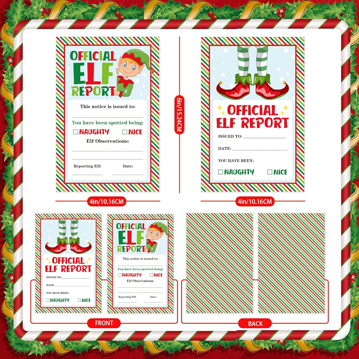 Whaline Official Christmas Elf Reports, 100 Christmas Elf Announcements for Naughty and Nice Behavior, Elf Attendant Christmas Note Cards for Preschoolers and Kids, Holiday Accessories, 4 x 6 Inches