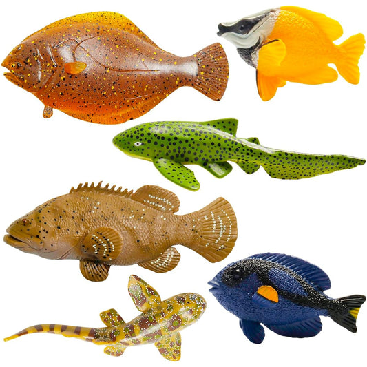 Hiawbon Miniature Fish Figures 6 Piece Set Mini Animal Models Realistic Plastic Animal Models