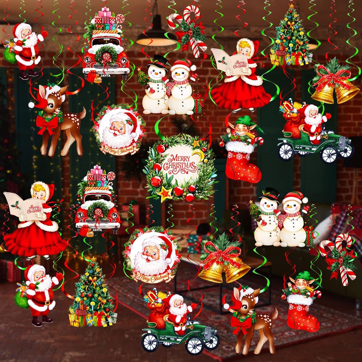 Christmas Hanging Foil Swirl Decorations Set Christmas Holiday Snowman Elk Sign Hanging Swirl Ceiling Decor Indoor Outdoor Happy Christmas Holiday Party Supplies (Santa Claus)