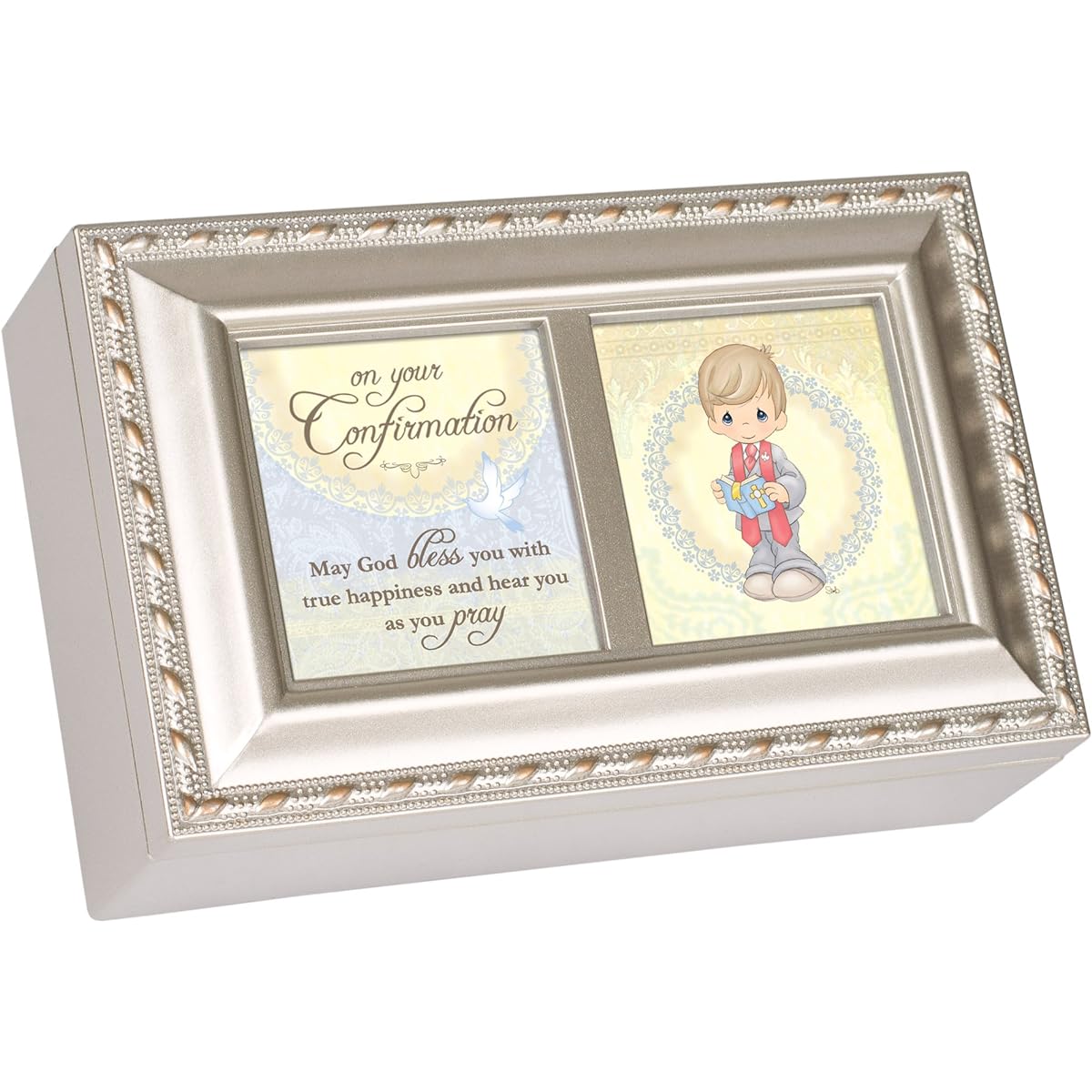 Precious Moments Confirmation Boy Silver Music Box Plays Amazing Grace
