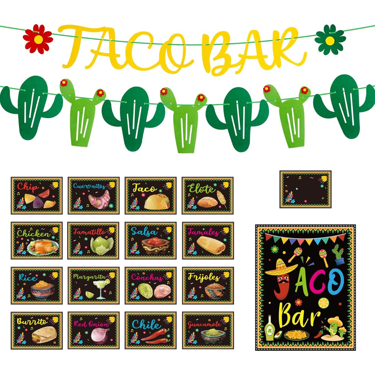 Taco Bar Decoration Kit Mexican Food Tent Card Cinco de Mayo Party Decorations