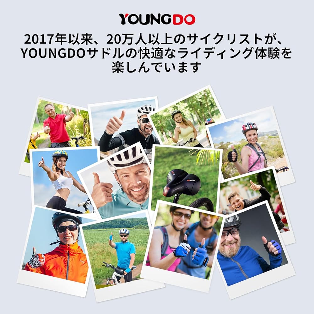 YOUNGDO Saddle Bicycle Saddle [Ultra Thick, Low Repulsion with LED Light] Saddle Cushion, Perforated, Ventilated, Waterproof, Resistant to Slip, Compatible with Road Bikes, Cross Bikes, Mountain Bikes, Aero Bikes
