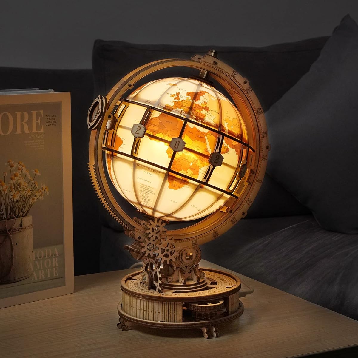 Robotime 3D Wooden Puzzle Craft DIY Model Kit USB Luminous Globe Night Light Adults Wooden Craft Kit Home Decor Unique Gift Present ST003