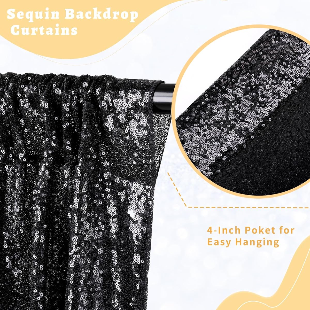 Black Backdrop Curtains Glitter Curtains 4 Panels 2ftx8ft Black Shimmer Wall Backdrop Curtains Party Fabric