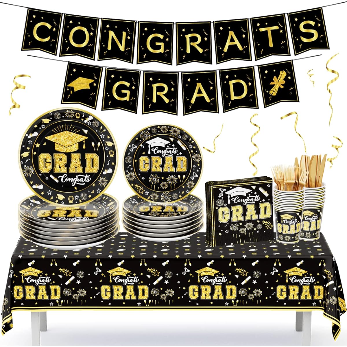 Graduation Decorations 2023 Graduation Party Supplies Disposable Paper Plates Napkins Cups Tablecloth Banner Tableware Set College High School Graduation Party Decorations 24