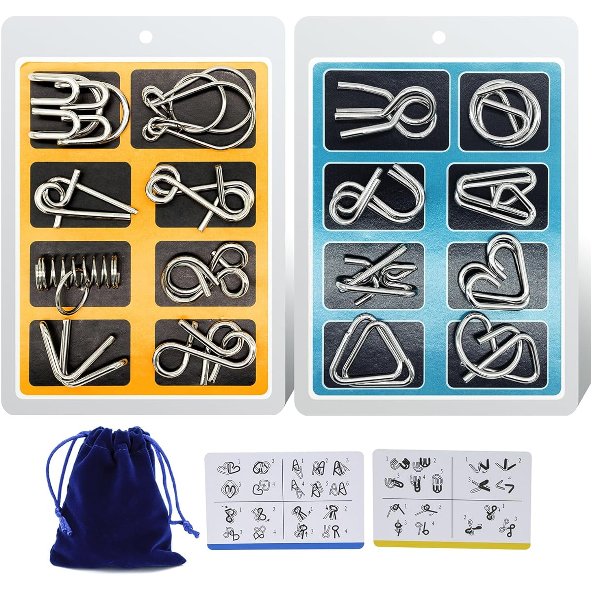 Padike IQ Toys, IQ Test Mind Game Toys Brain Teaser Metal Wire Puzzles Magic Trick Toy,Metal puzzle(16 Pack)