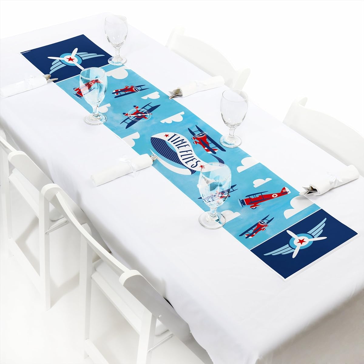 Big Dot of Happiness Taking Flight - Airplane - Petit Vintage Airplane Baby Shower Birthday Party Paper Table Runner - 12 x 60 inches