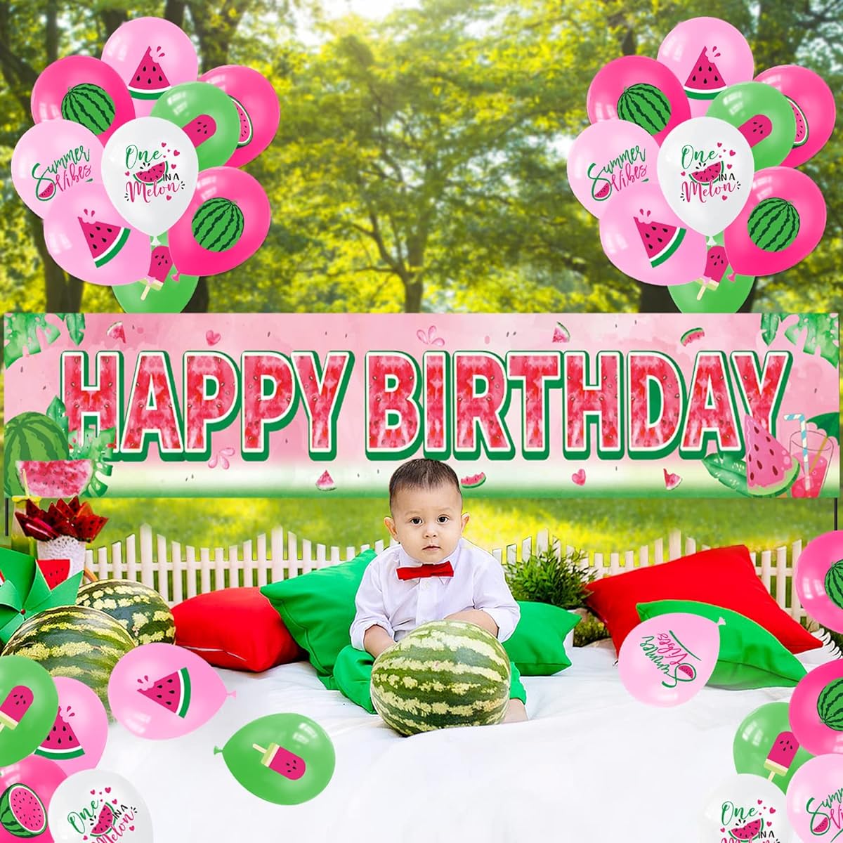 Watermelon Birthday Party Supplies Luau Party Banner Hawaiian Birthday Party Decorations Big Yard Sign Backdrop Birthday Party Outdoor Decorations