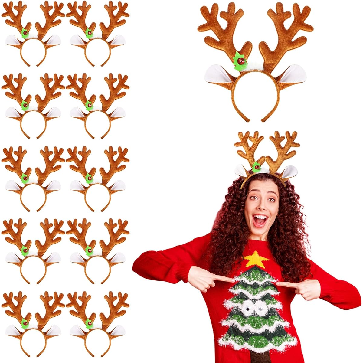 Juinte Christmas Reindeer Antlers Headbands Christmas Headbands Adults Teens Kids Christmas Holiday Party Gifts Multicolor 12 Pieces