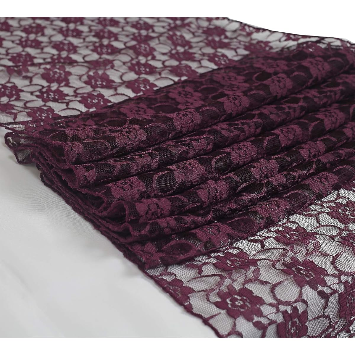 VDS 12 x 108 Inch Lace Table Runner Wedding Banquet Decoration Table Runner, Dresser, Party Supply 10 Purple 10_Lace table runner_Plum