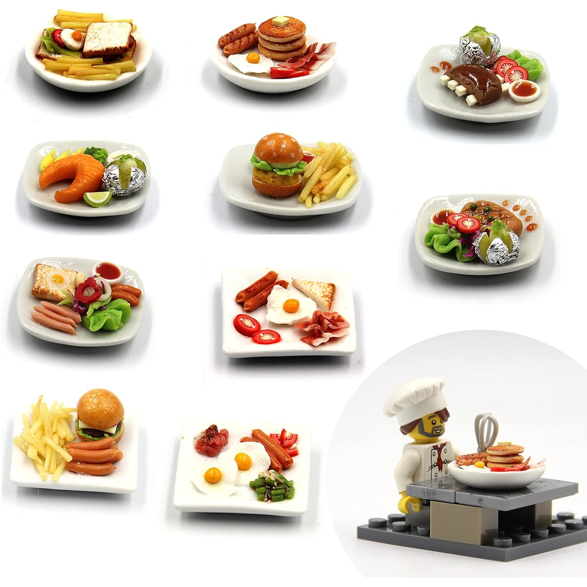 Mix 10 Assorted Breakfast Set - Miniature Food Decorative Dollhouse Dollhouse Diorama (Scale 1:24 1/24)