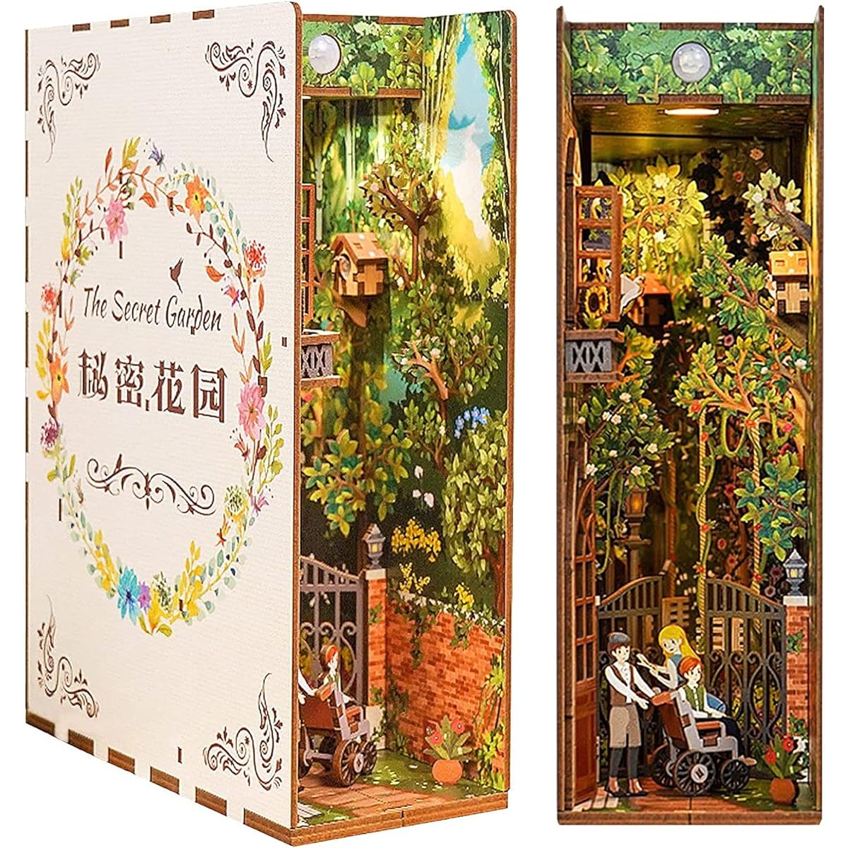 DIY Book Nook 3D Wooden Bookshelf Insert Art Building Kit Secret Garden Decor Miniature Dollhouse Puzzle, Birthday Valentine's Day Gift