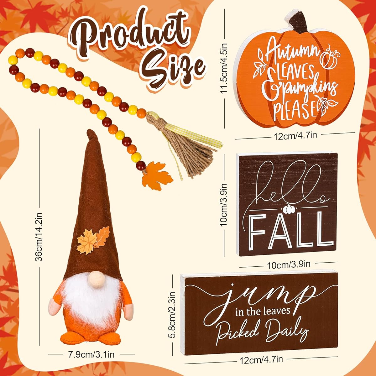 Whaline Fall Thanksgiving Tiered Tray Decor Set, Fall Gnome Wooden Sign, Fall Farmhouse Tiered Tray Decor, Fall Rustic Wooden Sign, Beaded Garland, Tabletop Decor for Thanksgiving Home Kitchen, 5 Pieces