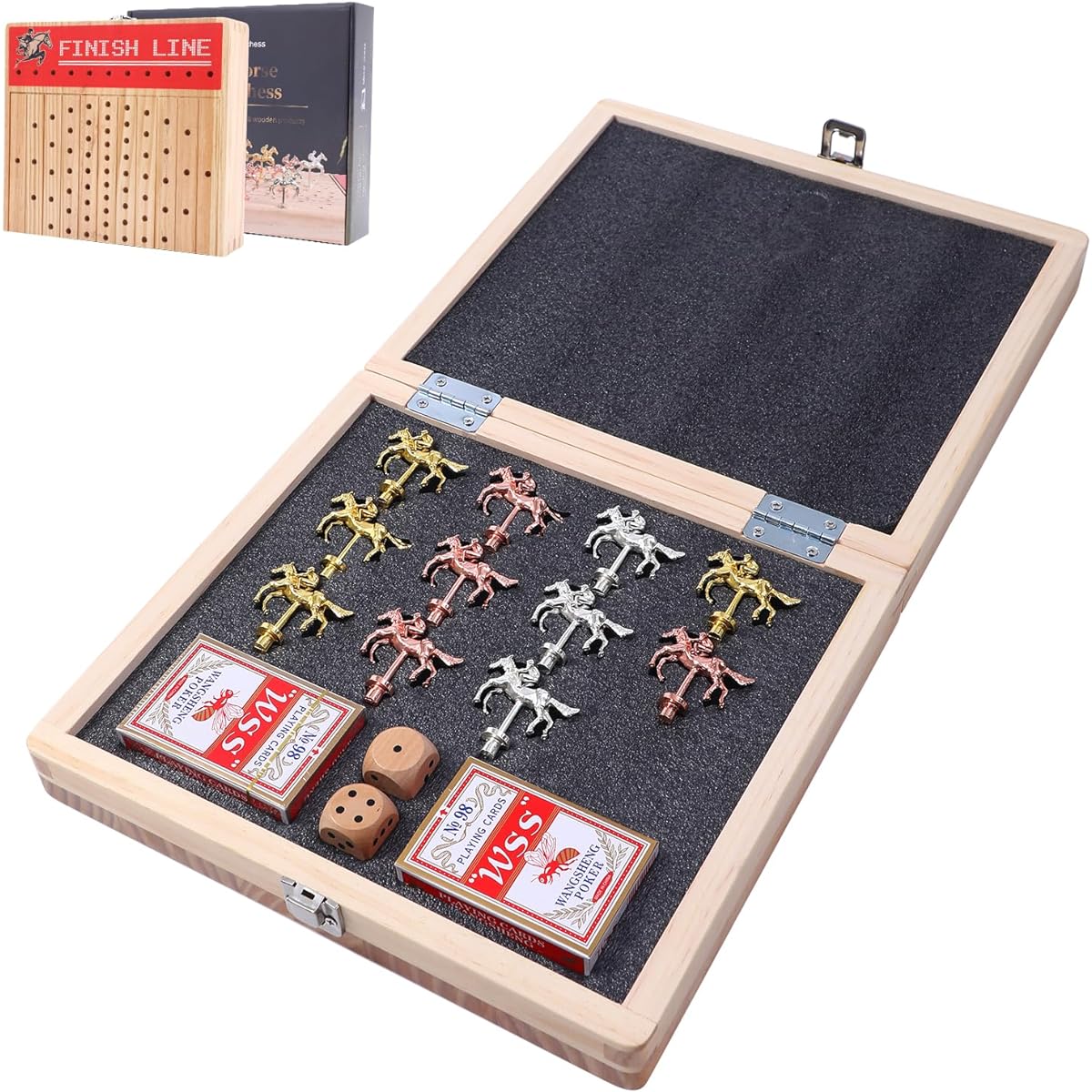 WGOS Horse Racing Board Game, Horse Racing Game, Horse Racing Board Game, Foldable Portable, Includes 11 Metal Horses, 2 Sets of Cards and 2 Dice