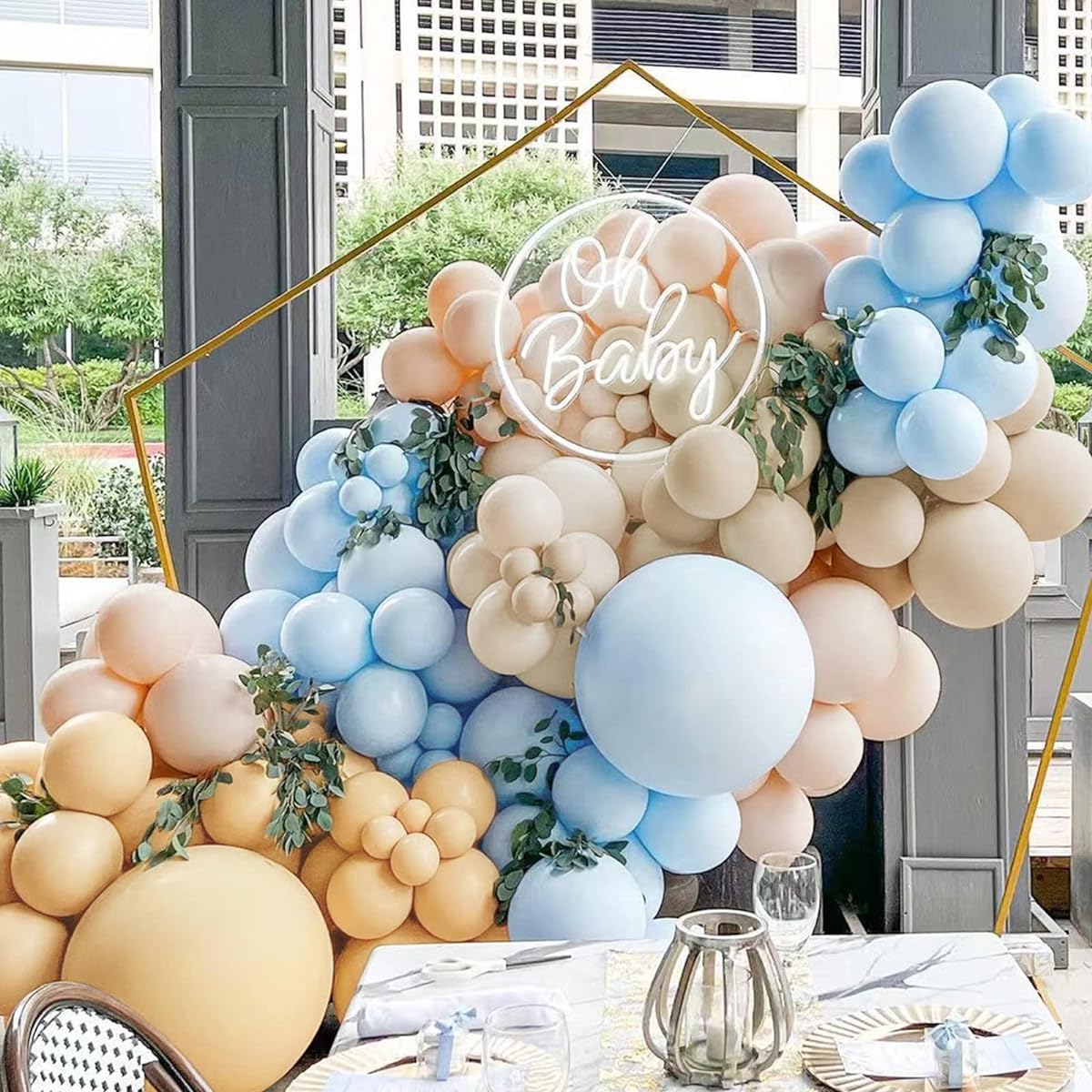 Teddyparty Baby Blue Balloon Garland Kit Neutral Boho Cream Double Plush Balloon Arch Kit White Sand Nude Balloons Birthday Party Baby Shower Decorations