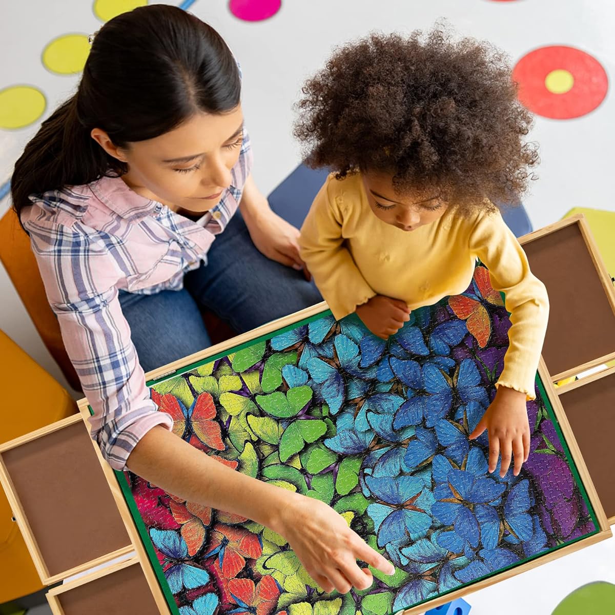 INFANS 1000 Piece Jigsaw Puzzle Table Foldable Legs 1000 Pieces Puzzle 1000 Pieces 3 Tilt Angle 4 Drawers Non-Slip Surface Wooden Adjustable Foldable Portable Puzzle Board for Adult Games