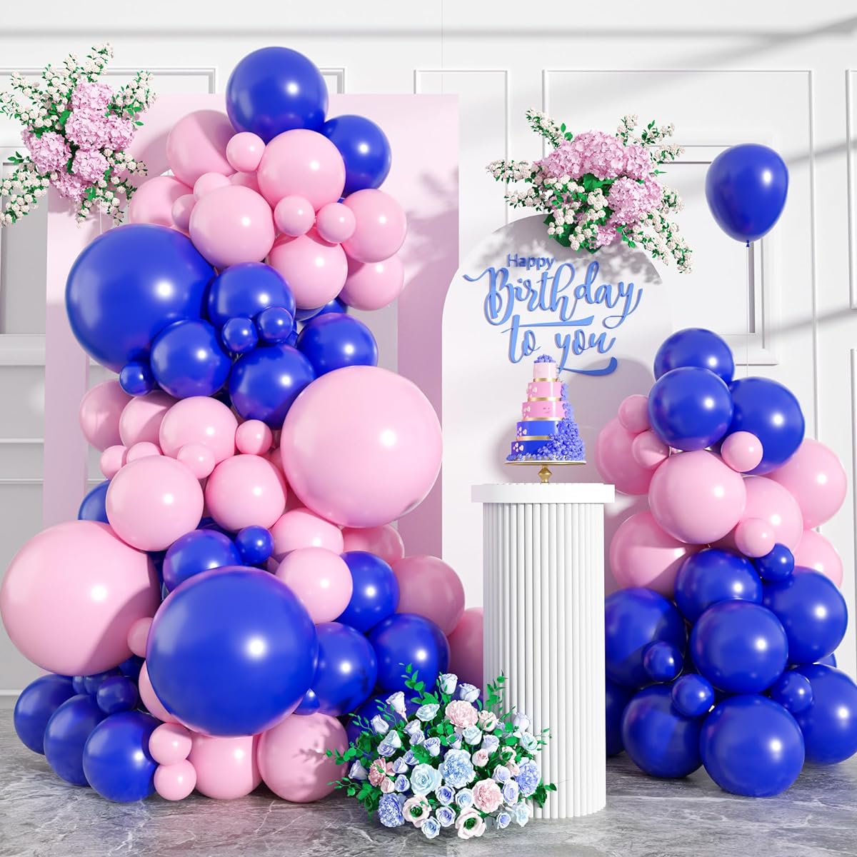 Pink Blue Balloon Arch Kit Gender Reveal Balloon Garland with Pink and Navy Blue Latex Balloons Pink Blue Balloon Arch Garland for Birthday Baby Shower Wedding Anniversary Party Decorations