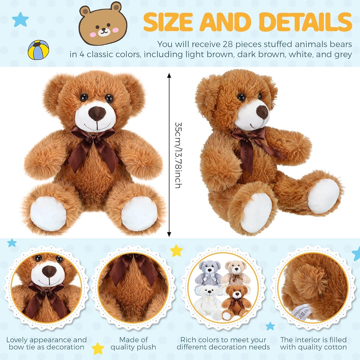 Aoriher 28 Pieces Stuffed Bear 14 Inch Soft Plush Bear Gift for Kids Girls Valentine Graduation Wedding Birthday Party Decorations