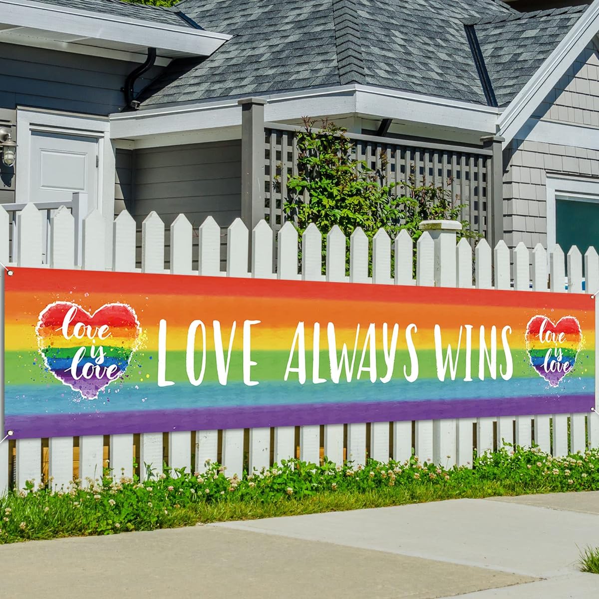 Pride Decorations Love Always Wins Banner Fence Yard Lawn Love Is Love Flag LGBTQ Gay Decor Pride Decorations and Home Party Supplies